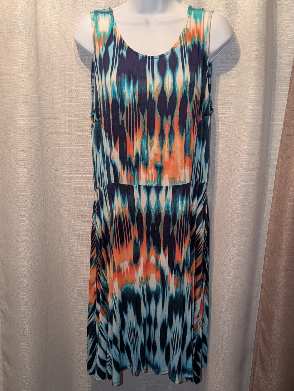 a.n.a Sleeveless Ikat-Print Maxi Dress in Teal, Navy & Orange